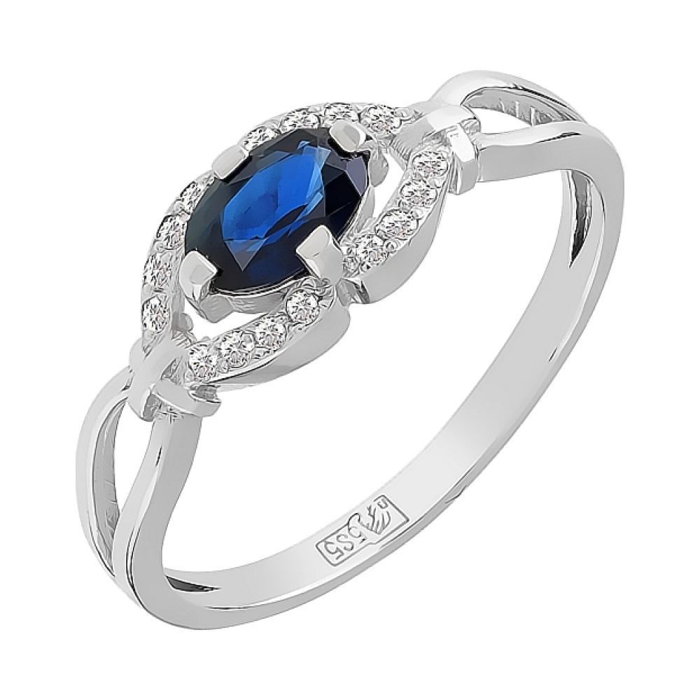 Золотое кольцо с бриллиантом и сапфиром № 96696