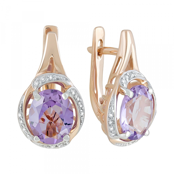 Золотые серьги с аметистом и фианитом № 122896