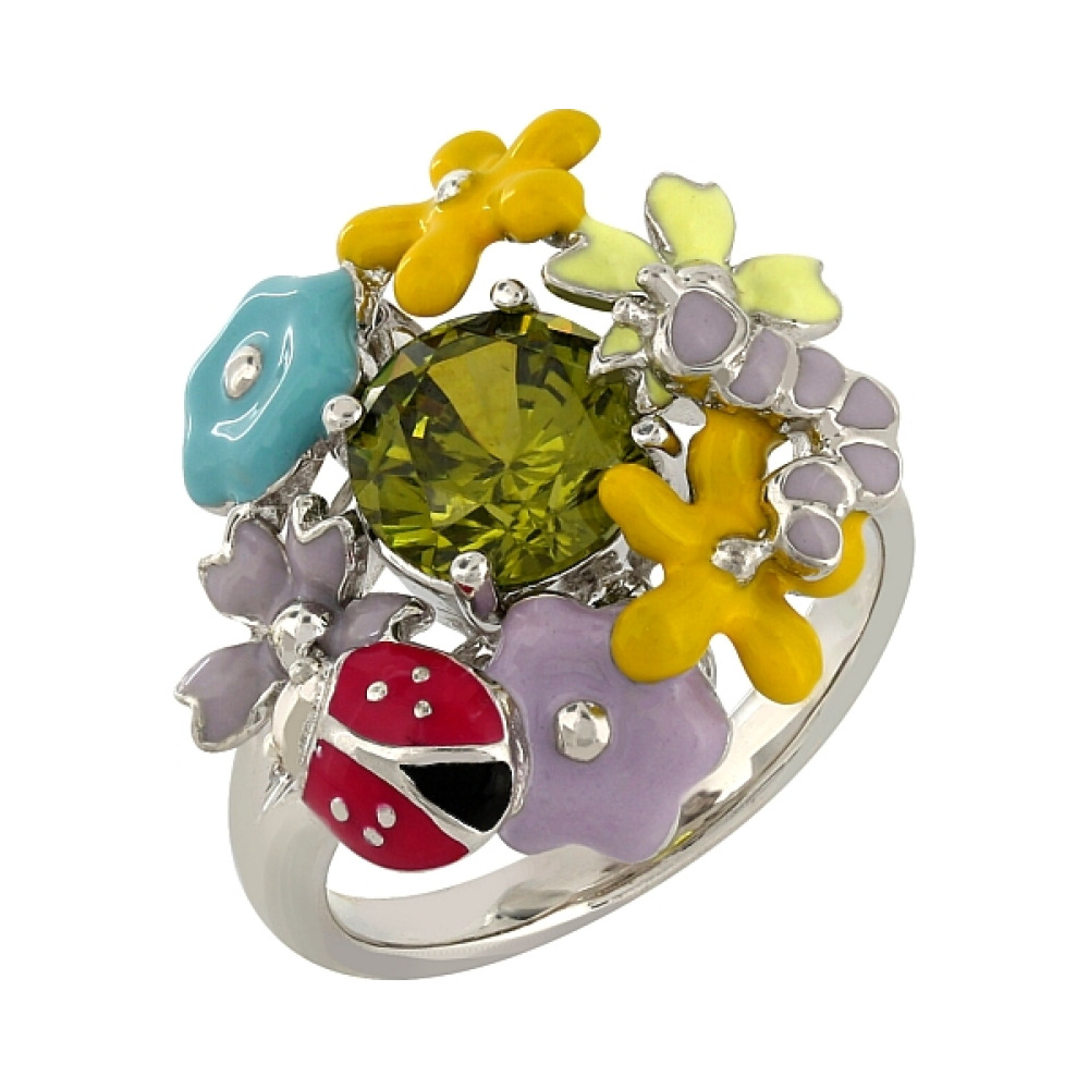 Серебряное кольцо с эмалью и фианитами № 106161