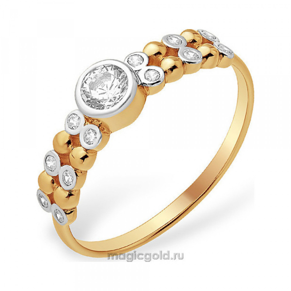 Золотое кольцо с кристаллом swarovski и фианитом № 140217