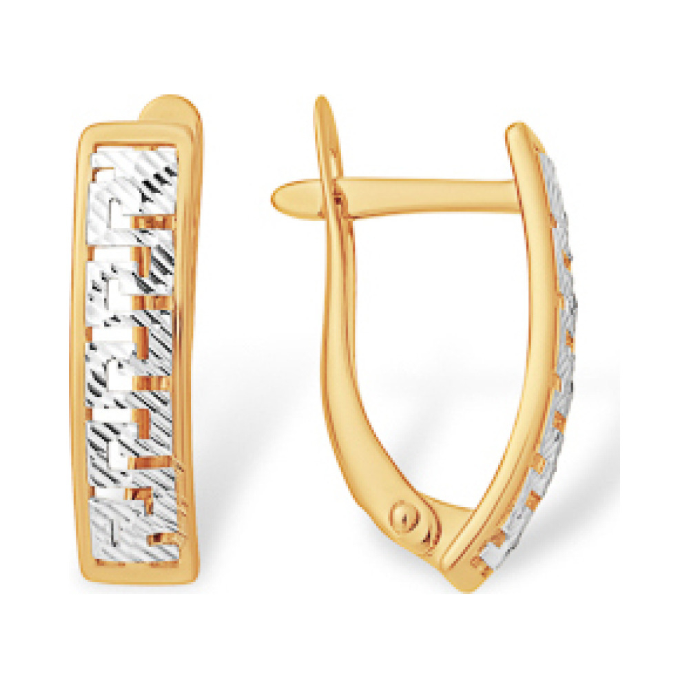 Золотые серьги без камня с алмазкой № 163195