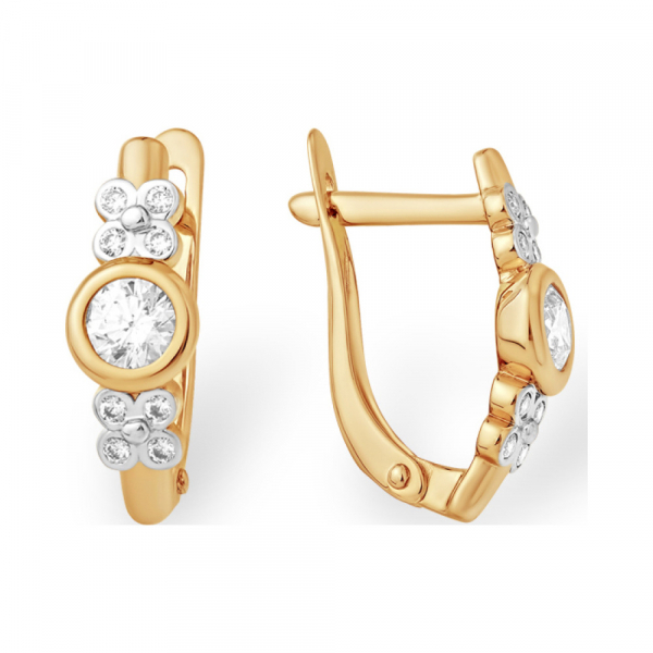 Золотые серьги с кристаллами swarovski и фианитом № 140197