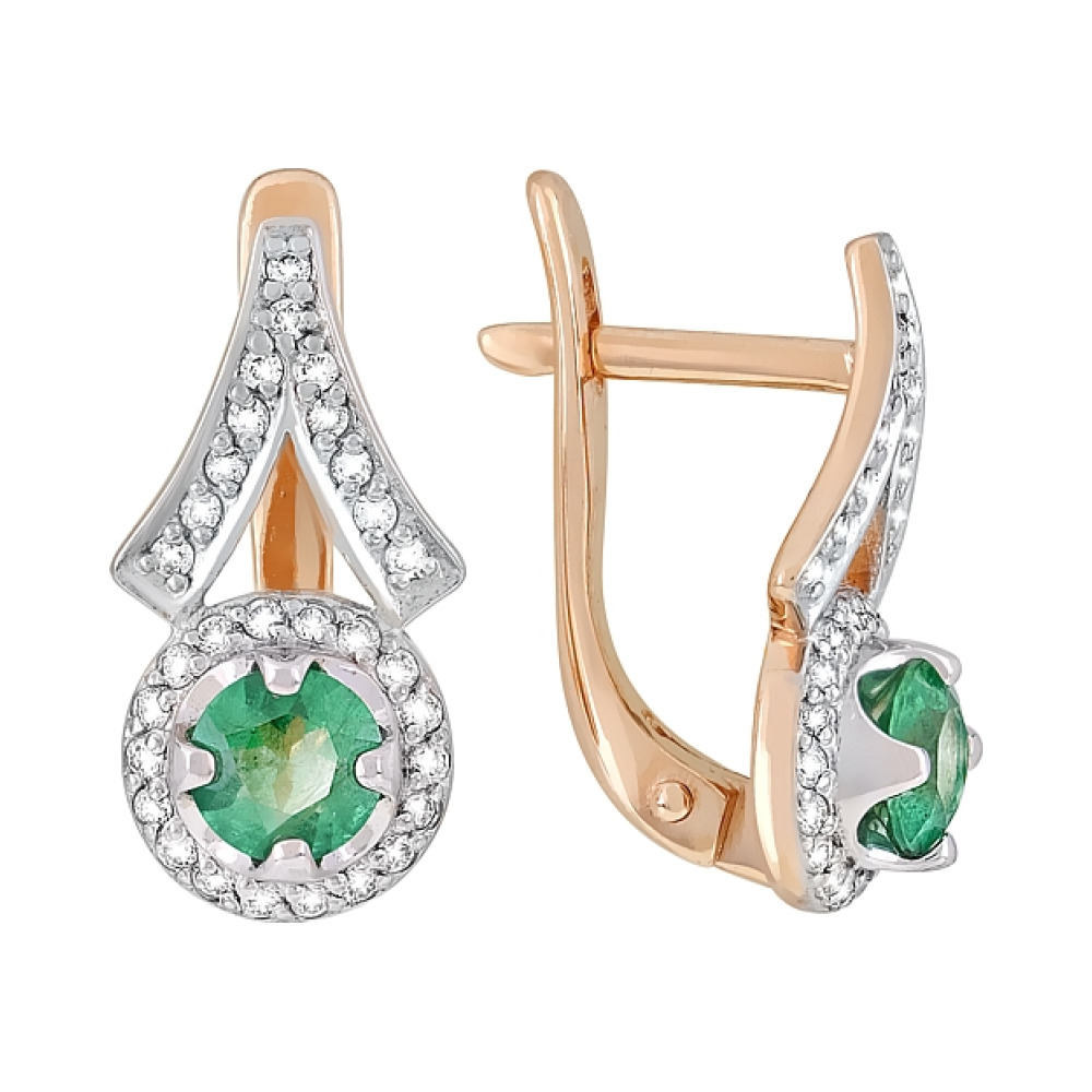 Золотые серьги с бриллиантом и изумрудом № 119189