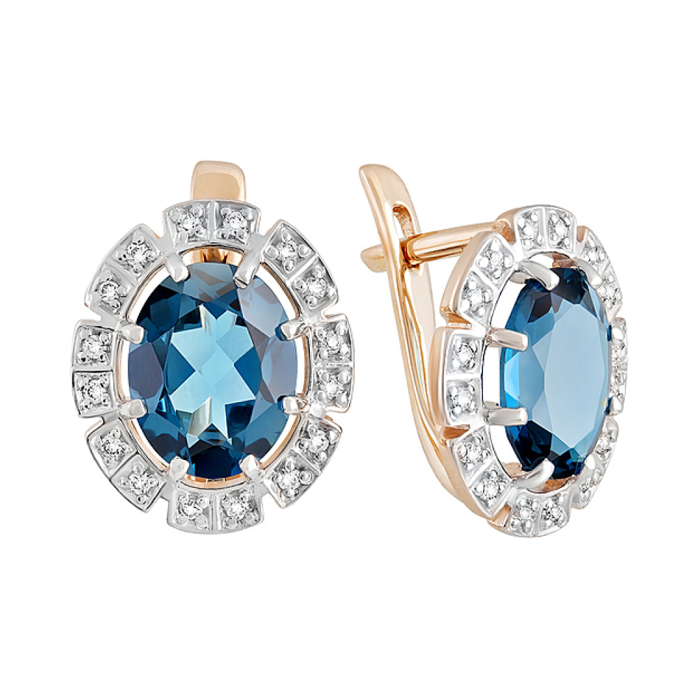 Золотые серьги с топазом и фианитом № 129526