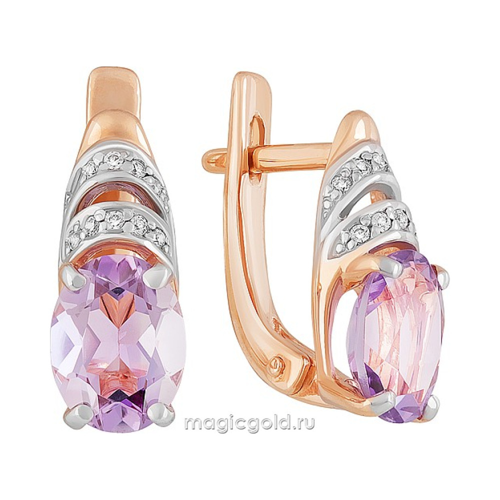 Золотые серьги с аметистом и фианитом № 142186