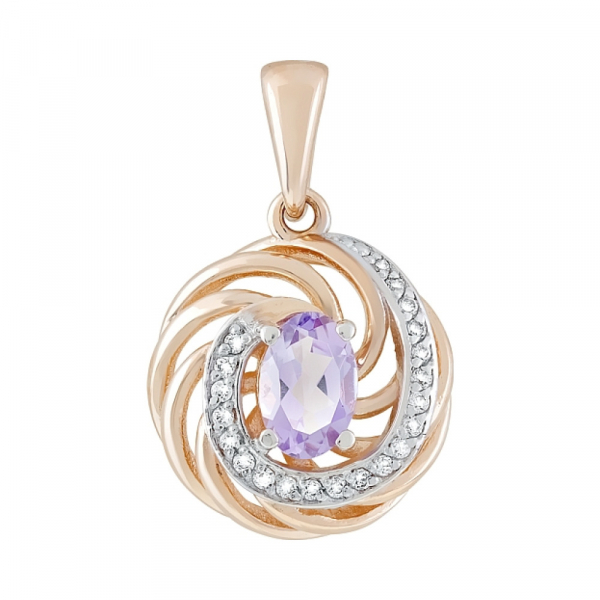Золотая подвеска с аметистом и фианитом № 118925