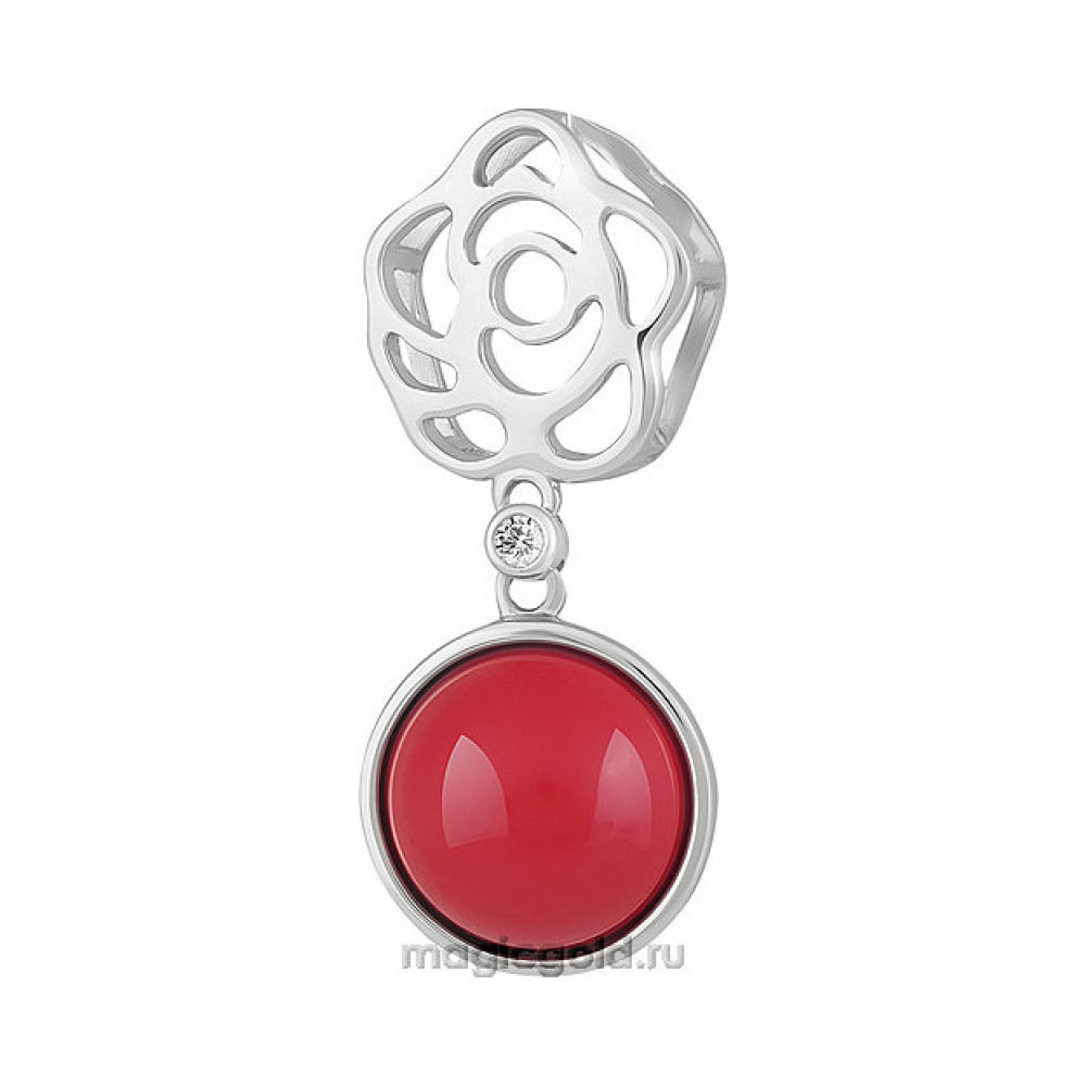 Серебряная подвеска с кораллом и фианитом № 151454