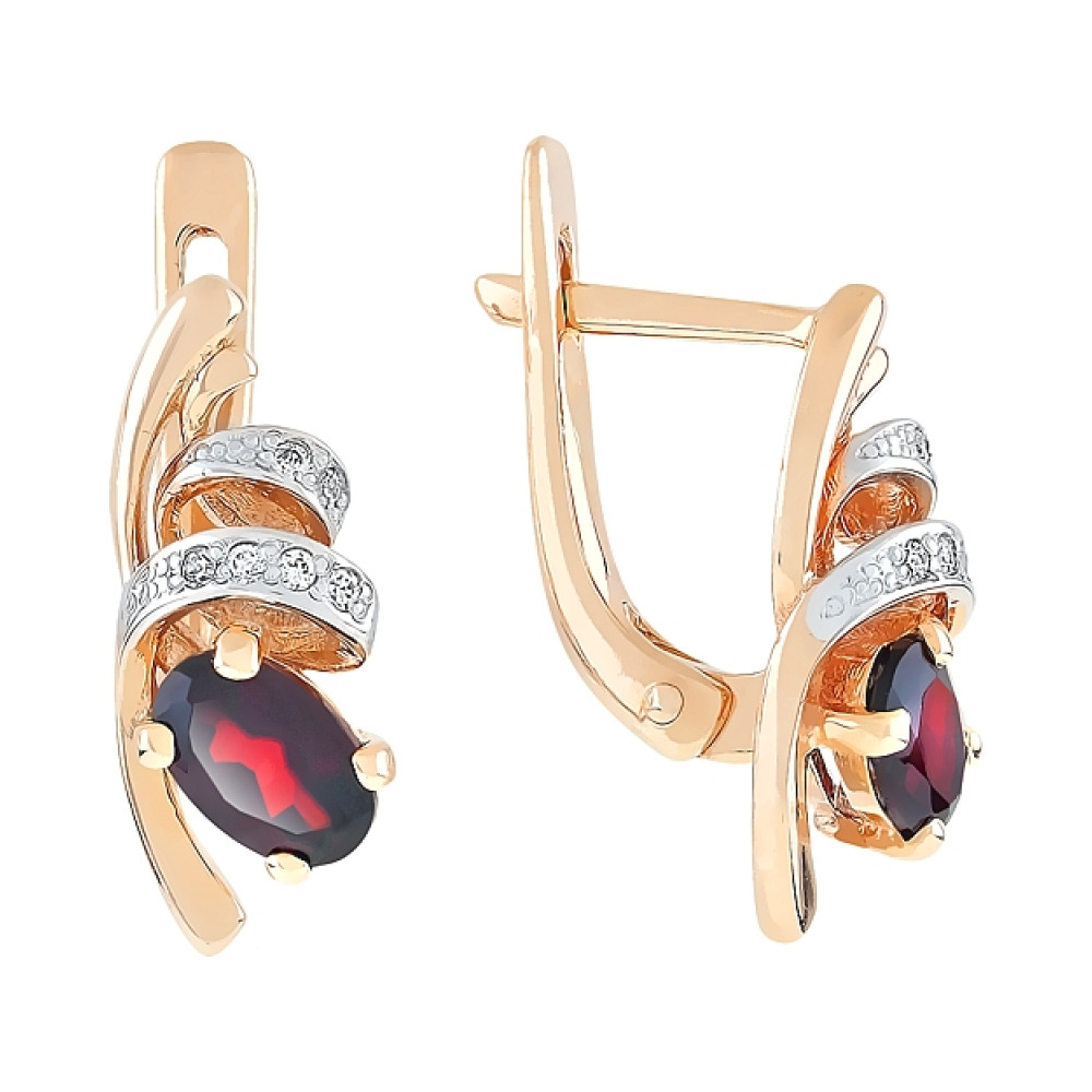 Золотые серьги с гранатом и фианитом № 95554