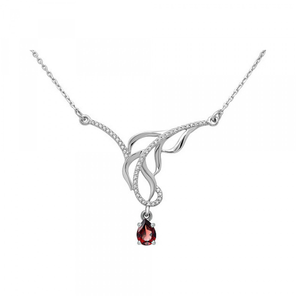 Серебряное колье с гранатом и фианитом № 133201