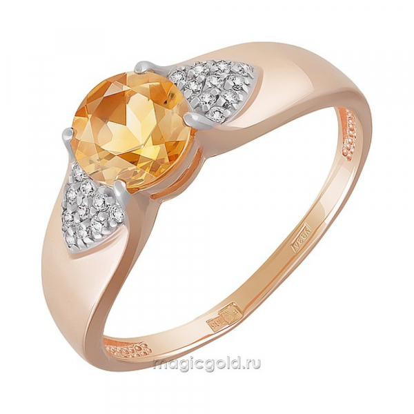 Золотое кольцо с цитрином и фианитом № 141159