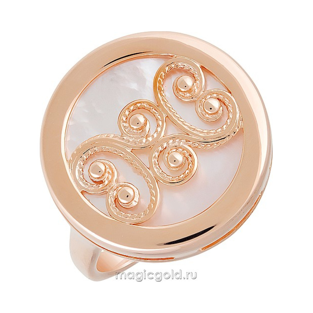 Серебряное кольцо с перламутром и золот. покрытием № 140968
