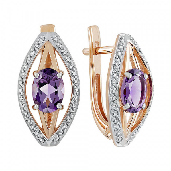 Золотые серьги с аметистом и фианитом № 134855