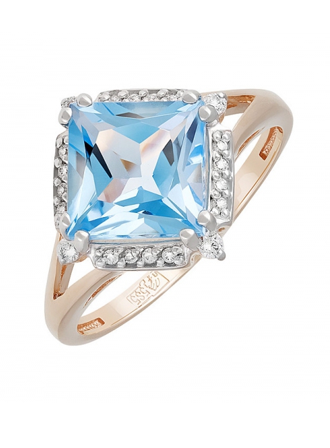 Золотое кольцо с топазом и фианитом № 131550