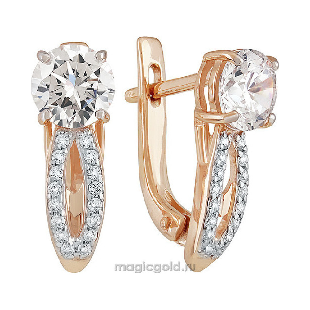 Золотые серьги с фианитом № 137802