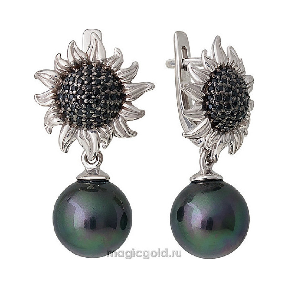 Серебряные серьги с перламутровым жемчугом и фианитом № 158987