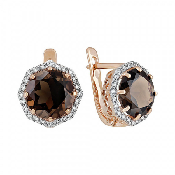 Золотые серьги с раухтопазом и фианитом № 134485