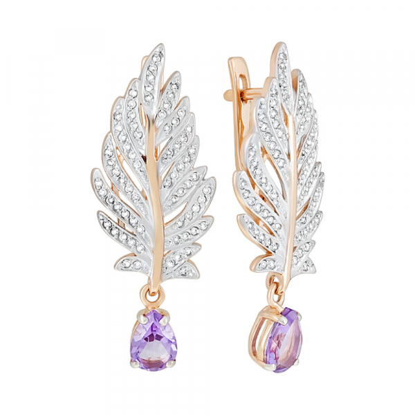 Золотые серьги с аметистом и фианитом № 124510