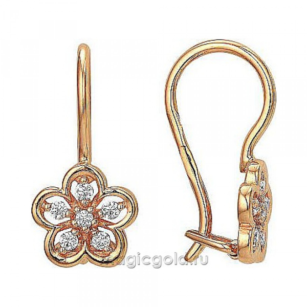 Золотые серьги с фианитом № 173847
