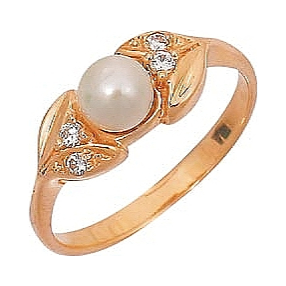 Золотое кольцо с жемчугом и фианитом № 2140