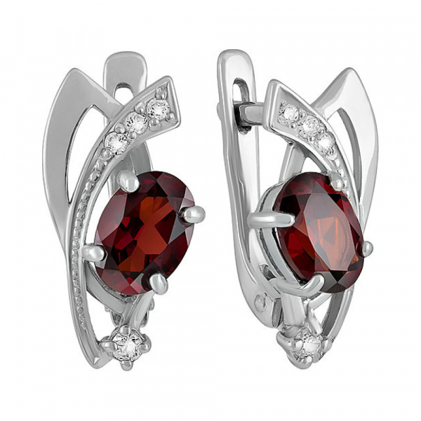 Серебряные серьги с гранатом и фианитом № 132792