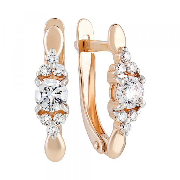 Золотые серьги с кристаллами swarovski и фианитами № 129084