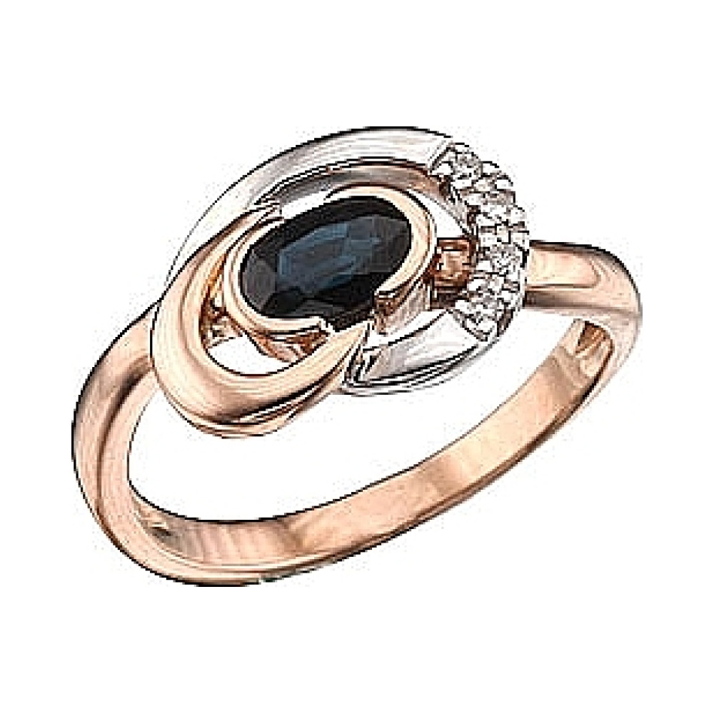 Золотое кольцо с бриллиантом и сапфиром № 40066