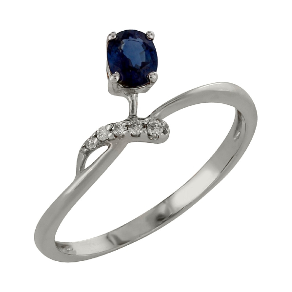 Золотое кольцо с бриллиантом и сапфиром № 98152