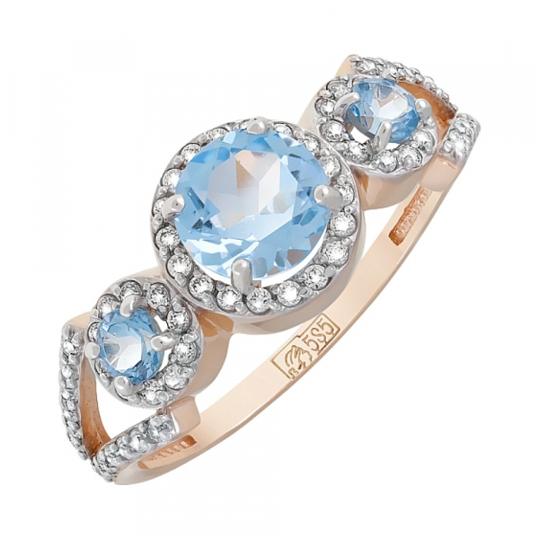 Золотое кольцо с топазом и фианитом № 120643