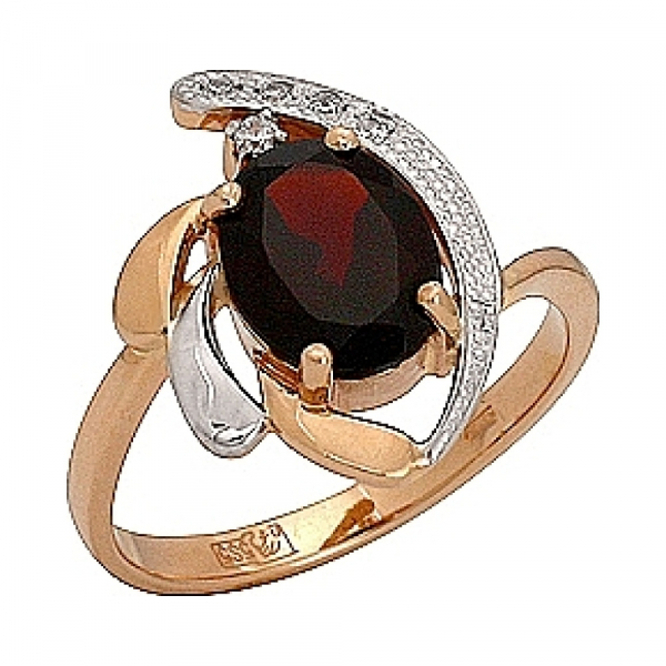 Золотое кольцо с гранатом и фианитом № 36256