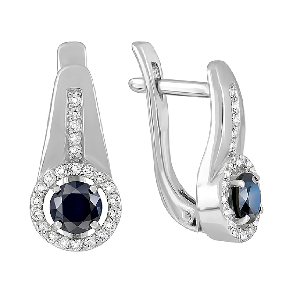 Золотые серьги с бриллиантом и сапфиром № 123169