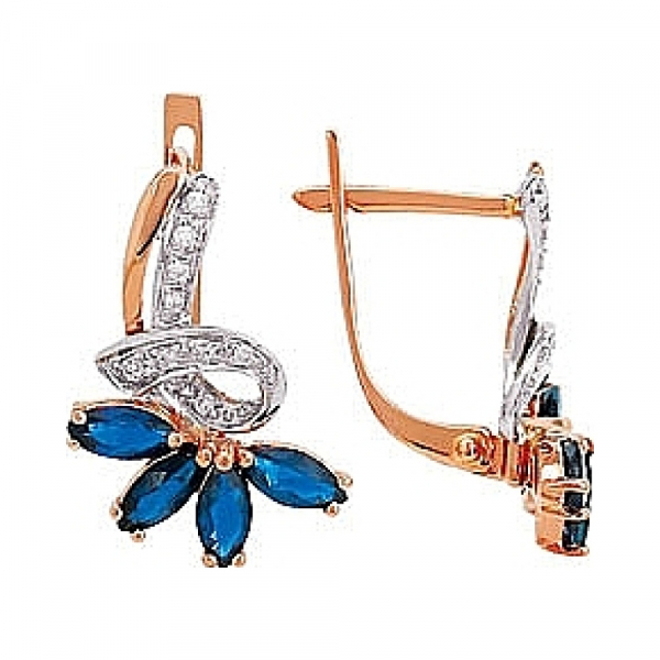 Золотые серьги с бриллиантом и сапфиром № 96288