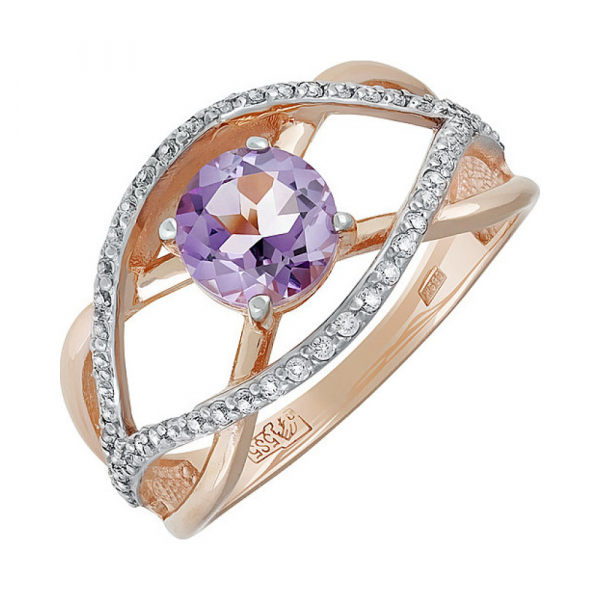 Золотое кольцо с аметистом и фианитом № 134849