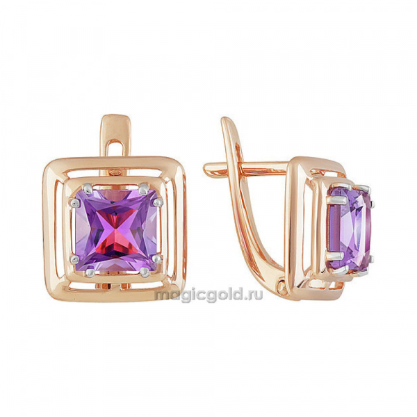 Золотые серьги с аметистом № 160606