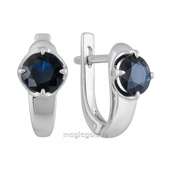 Золотые серьги с бриллиантом и сапфиром № 140347