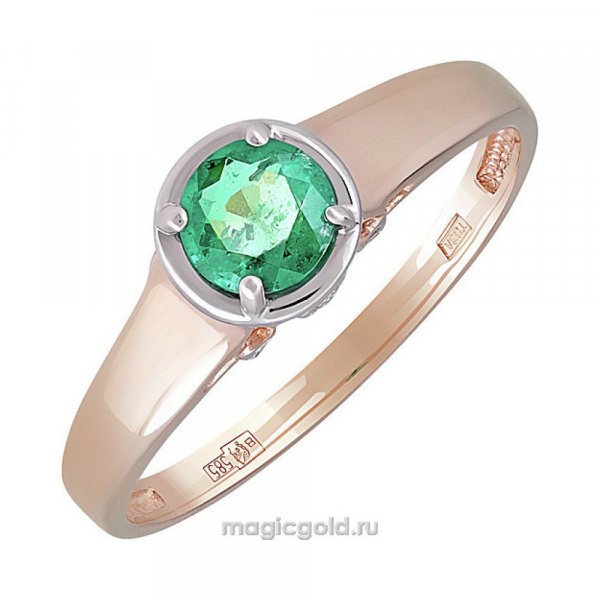 Золотое кольцо с бриллиантом и изумрудом № 140332