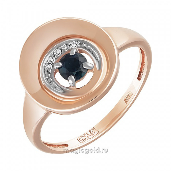 Золотое кольцо с бриллиантом и сапфиром № 160644