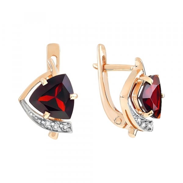 Золотые серьги с гранатом и фианитом № 83768