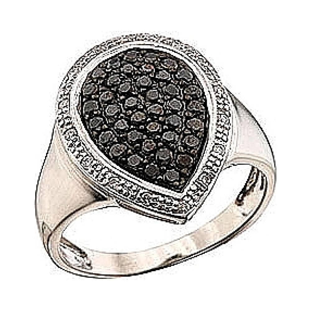 Золотое кольцо с чёрным и белым бриллиантами № 41329