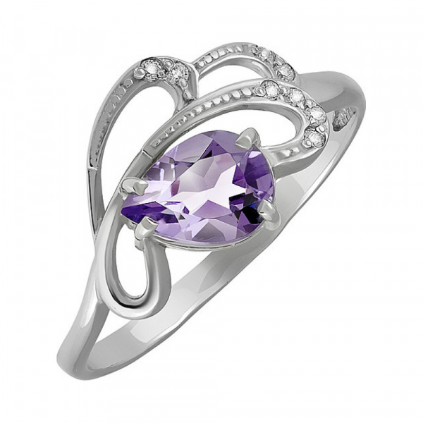 Серебряное кольцо с аметистом и фианитом № 133091