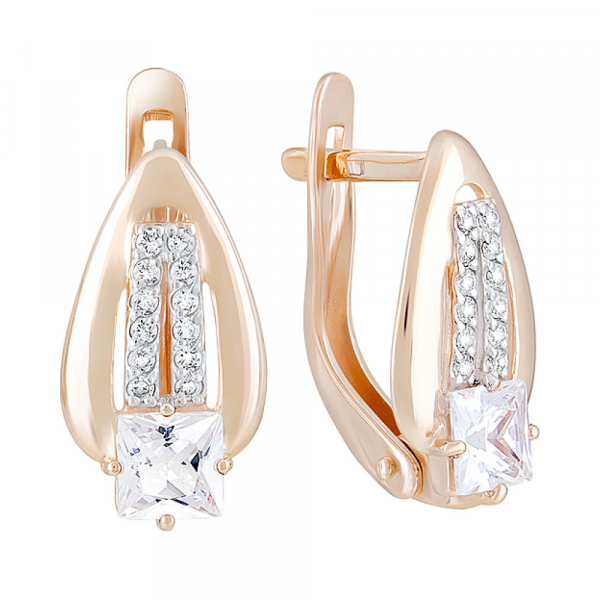 Золотые серьги с фианитом № 124288