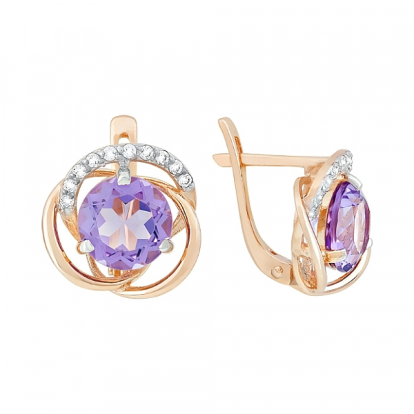 Золотые серьги с аметистом и фианитом № 117699