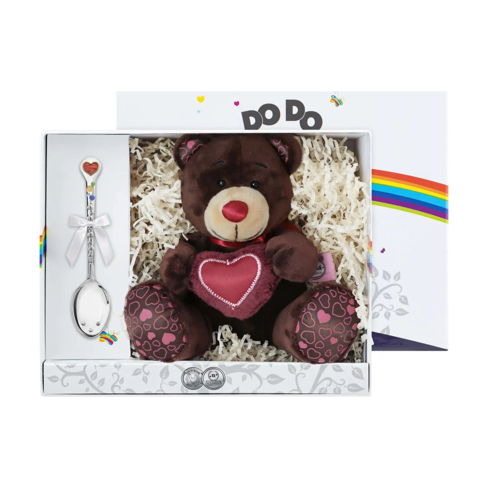 Набор для малышей DODO Сердечко: игрушка и ложка из серебра 925 пробы