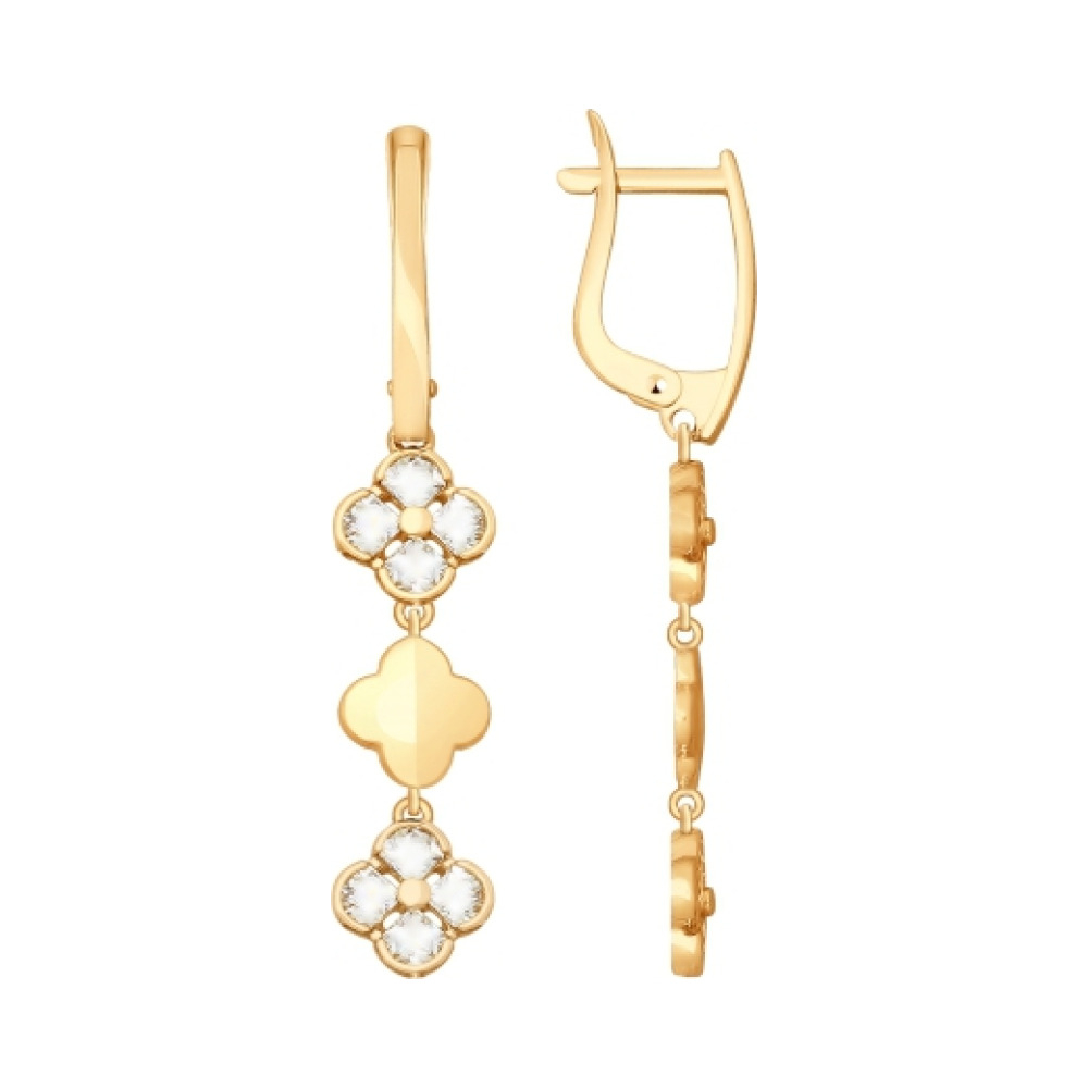 Золотые серьги с кристаллом swarovski № 161647