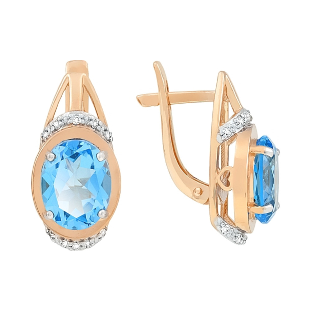 Золотые серьги с топазом и фианитом № 113476