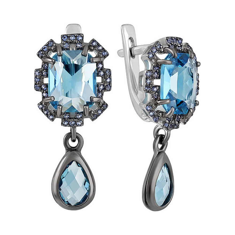 Серебряные серьги с алпанитом и фианитом черн.покр № 135385