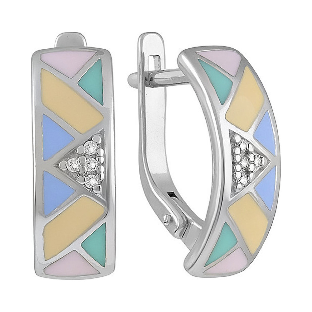 Серебряные серьги с эмалью и фианитом № 134700