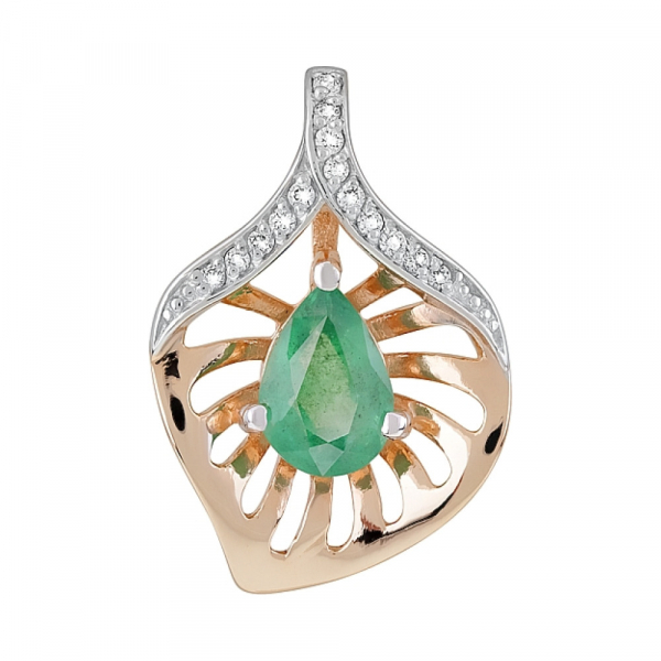 Золотая подвеска с бриллиантом и изумрудом № 121225