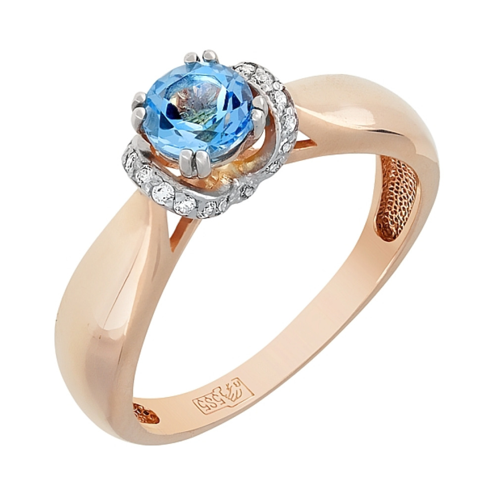 Золотое кольцо с топазом и фианитом № 114147