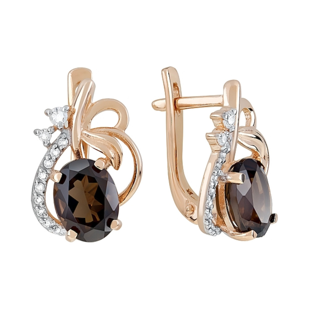 Золотые серьги с раухтопазом и фианитом № 119290