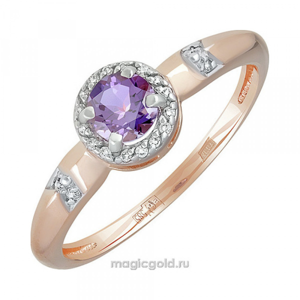 Золотое кольцо с аметистом и фианитом № 141351